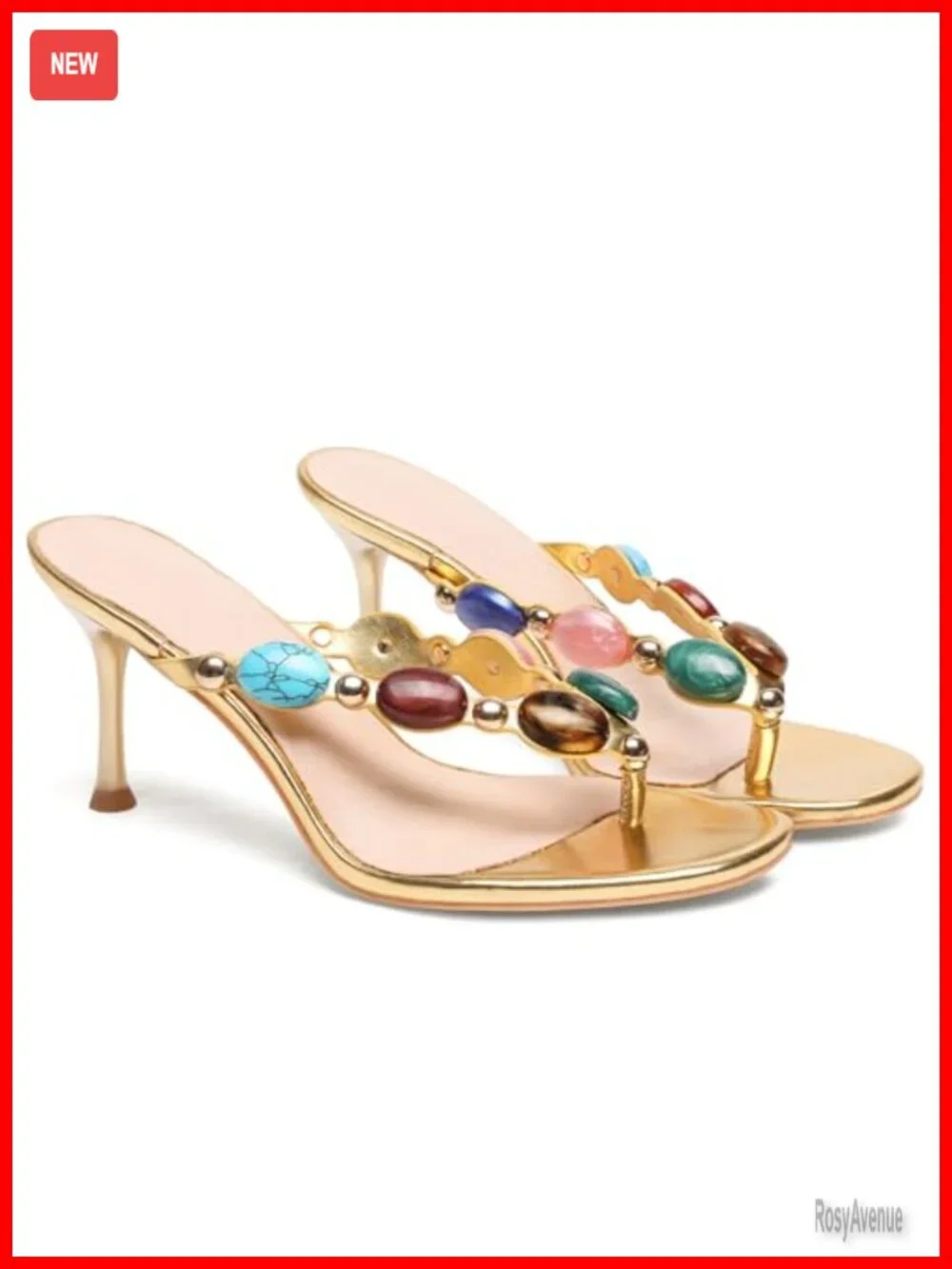 Jeweled Thong Strappy Sandals Mid Heel Open Toe Mules Flip Flop Casual Party